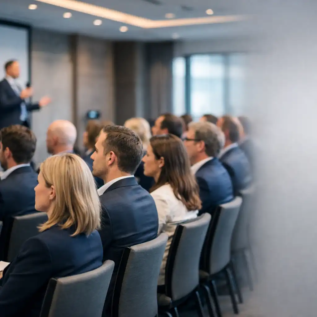 Professzionális vállalati rendezvény konferenciateremben