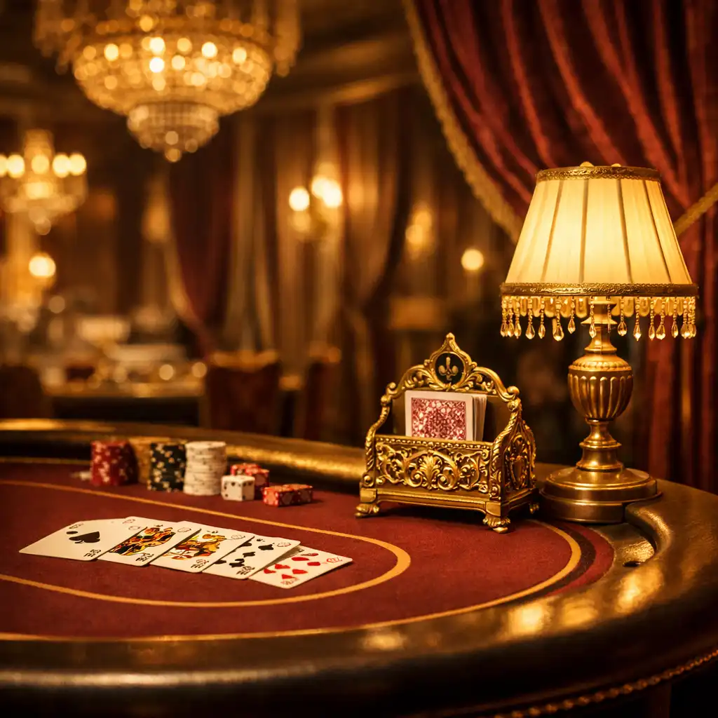 Monte Carlo stílusú pókerasztal arany és bordó dekorációval